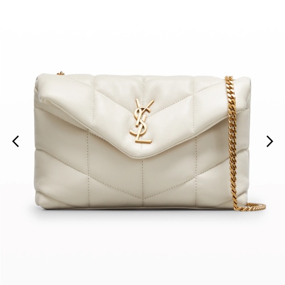 Saint Laurent Handbags - Saint Laurent Cream Quilted Loulou Toy Puffer Crossbody with Gold Hardware